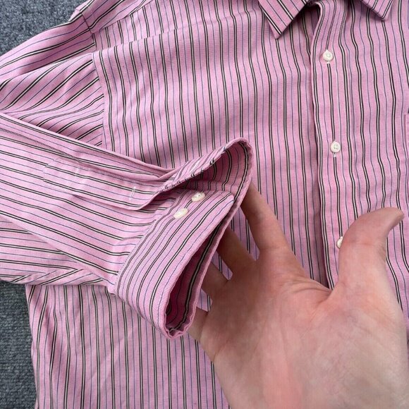 Lauren Ralph Lauren Button Up Shirt Adult 18 34/35 Pink Striped Long Sleeve Men - Picture 8 of 16